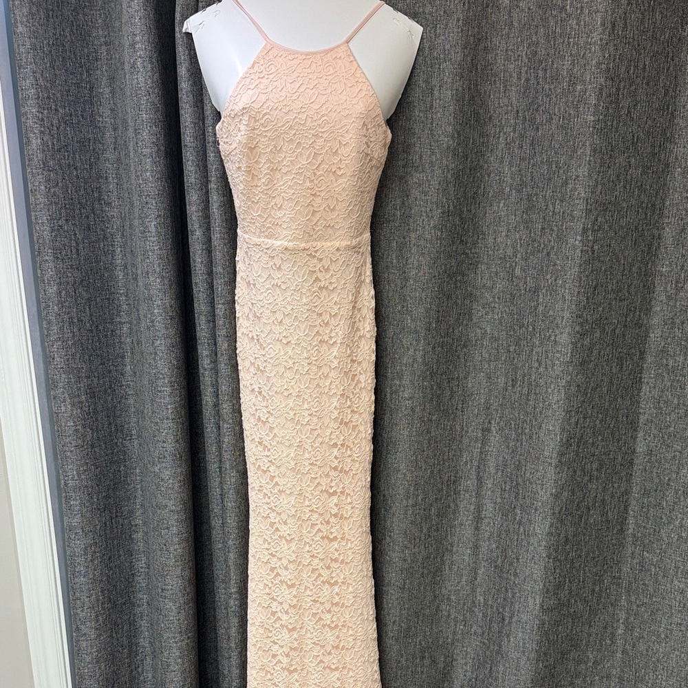 Lace Lulus’s peachy pink gown (backless)